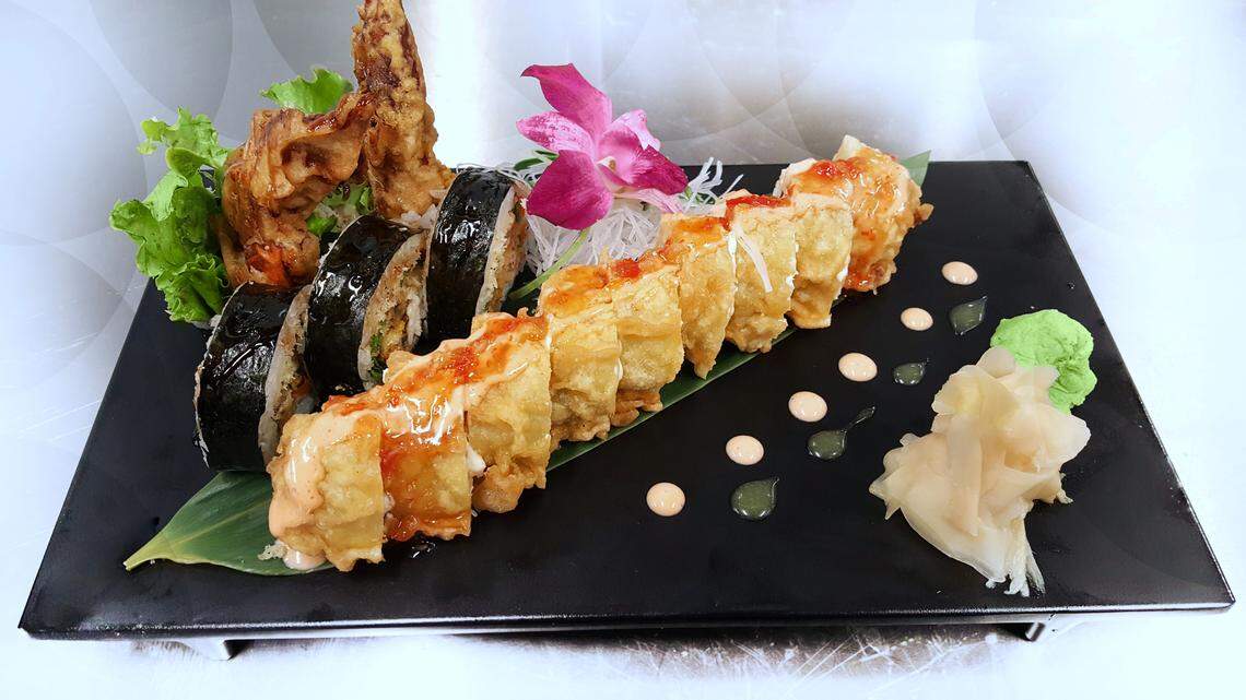 The Spider Roll, left and the Crab “Rangoon Roll from Asuka Japanese Steak House & Sushi.