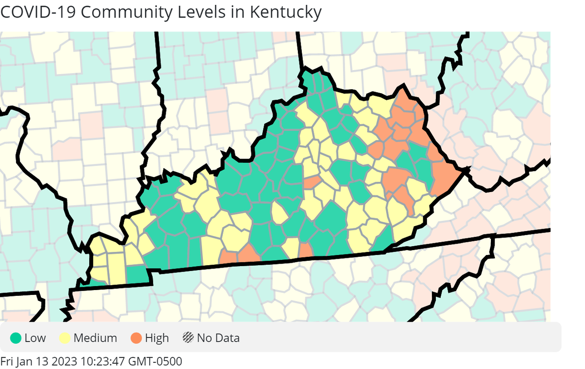 The latest COVID-19 community levels from the CDC, as of Jan. 12, 2023.