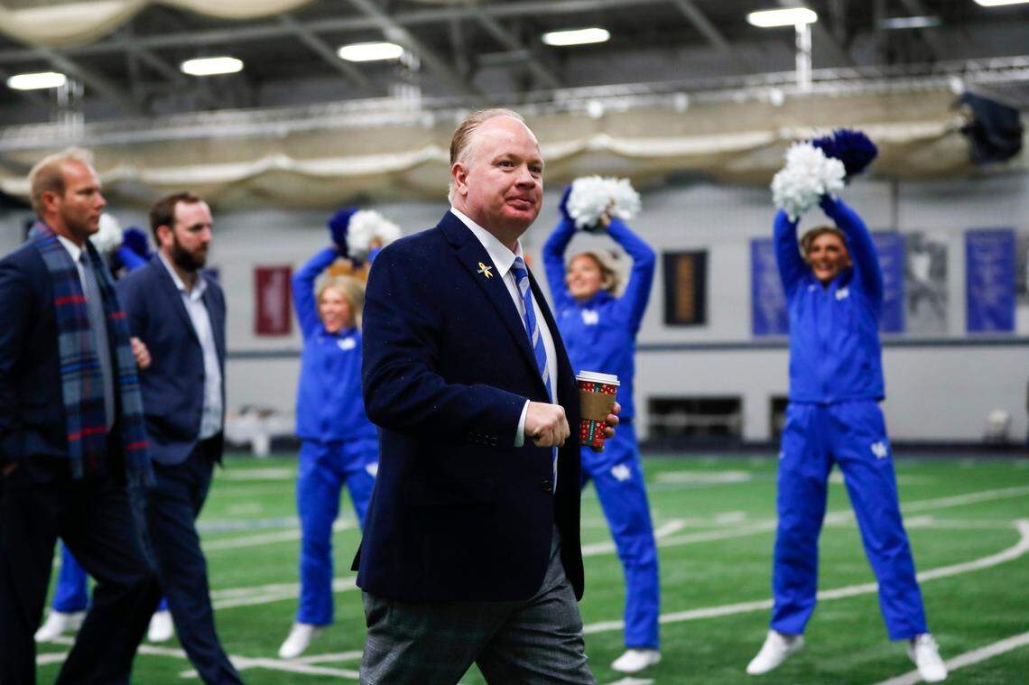 Mark Stoops walks through the practice facility during the Cat Walk before Saturday’s game against Vanderbilt. The UK head coach faced numerous questions from the media Monday about the state of his program in the wake of the disappointing loss.
