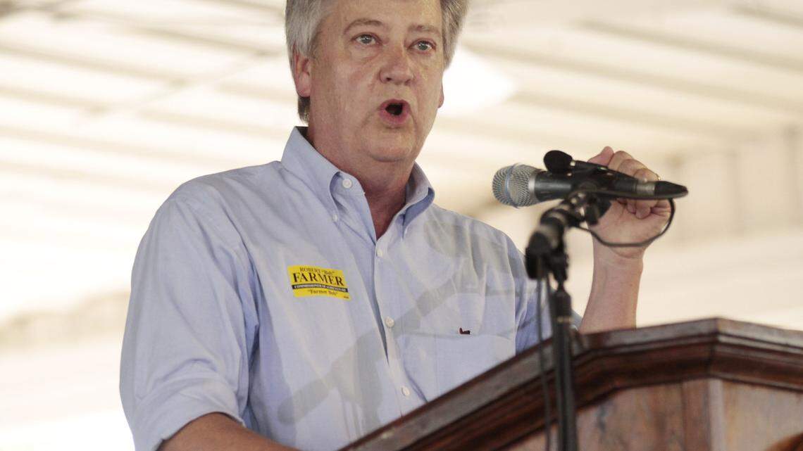 Bob Farmer, Democratic nominee for agricultural commissioner spoke at the Fancy Farm Picnic in Fancy Farm, Ky., on Saturday, Aug.  6, 2011.  Photo by Pablo Alcala | Staff