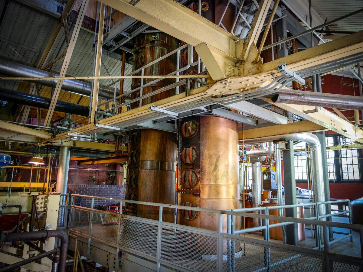 Twin stills now at Four Roses: A second still was added to the production line at Four Roses in 2018 to increase capacity for making bourbon. The original still was moved into the middle of the room and an identical was moved in alongside.