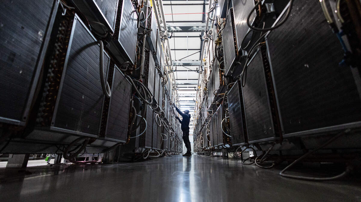 An operator works at the data center of French company OVHcloud in Roubaix, northern France on April 3, 2025.