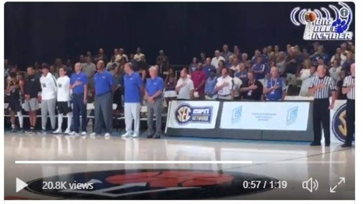 A video posted to Twitter captured University of Kentucky fans singing the national anthem prior to UK’s men’s basketball game Wednesday in the Bahamas.