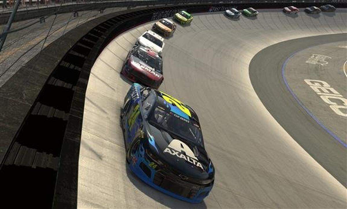 William Byron, driver of the number 24 Axalta Chevrolet, led the field at virtual Bristol Motor Speedway on April 5, 2020, during a NASCAR iRacing Series event.