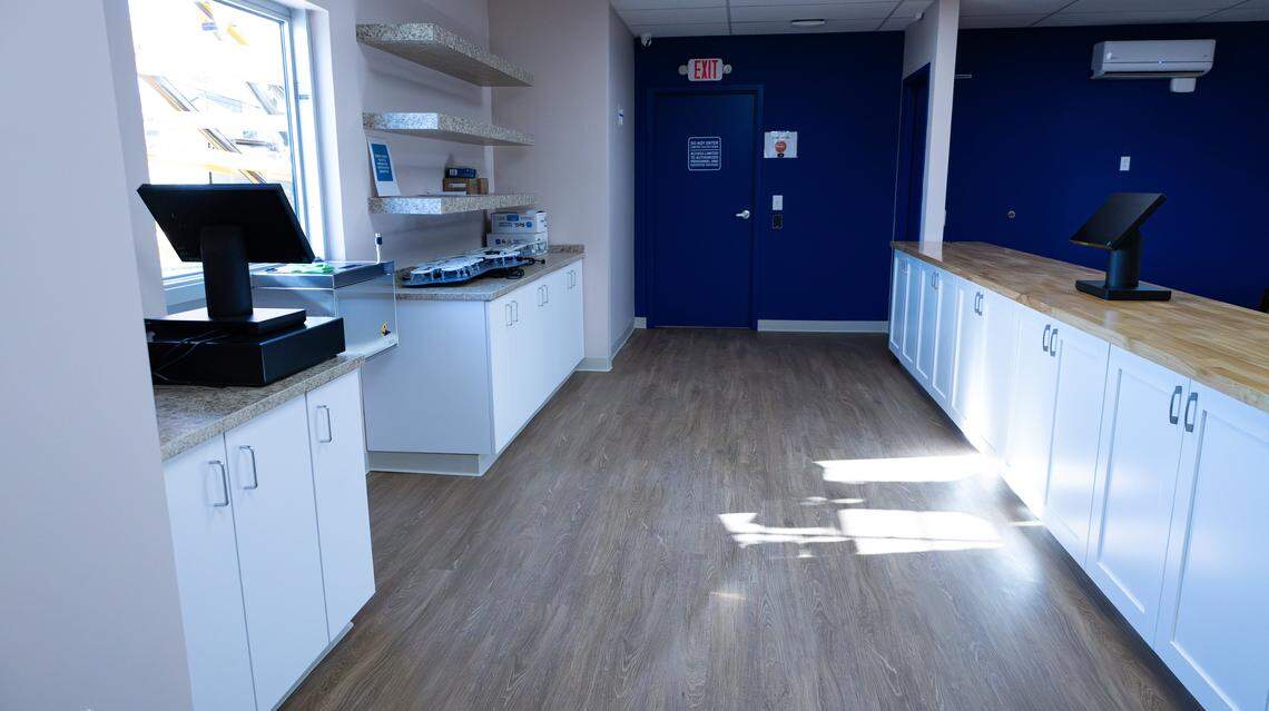 A drive-through window adds to customer convenience at Blue Sage, a new medical marijuana dispensary set to open on 172 Imperial Way, in Nicholasville, Ky, on Jan. 12, 2026.