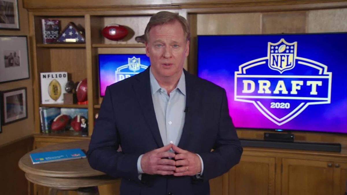 In this still image from video provided by the NFL, Commissioner Roger Goodell speaks from his home in New York during the first round of the NFL Draft on April 23, 2020. (NFL/Getty Images/TNS)