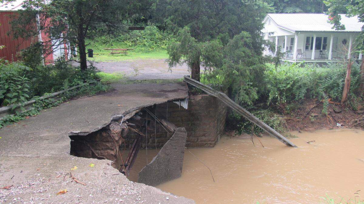 Flooding on July 28, 2022 caused significant damage to a small bridge off KY 28 in Perry County, Ky.
