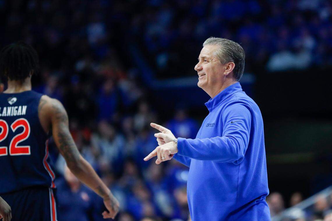 Kentucky head coach John Calipari smiles during his team’s victory against Auburn on Saturday at Rupp Arena.