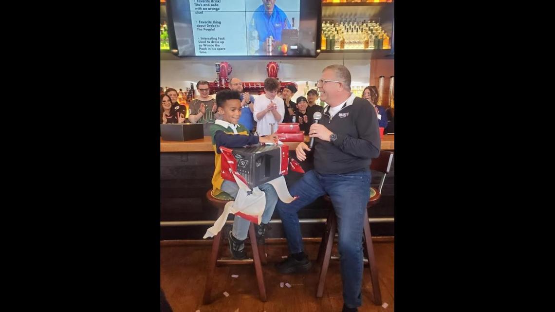 Drake’s chief operating officer Mark Thornburg invited Nash Johnson, 8, to the restaurant’s employee orientation, where they gave him an Xbox.