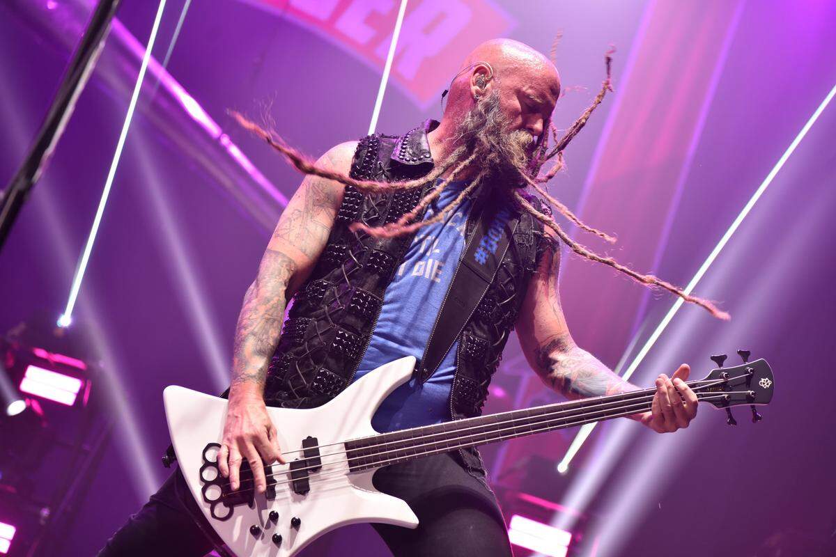 Lexington native Chris Kael plays bass during a Five Finger Death Punch 2018 concert at Rupp Arena. Kael is a graduate of Lafayette High School and a one-time DJ at WRFL-FM.