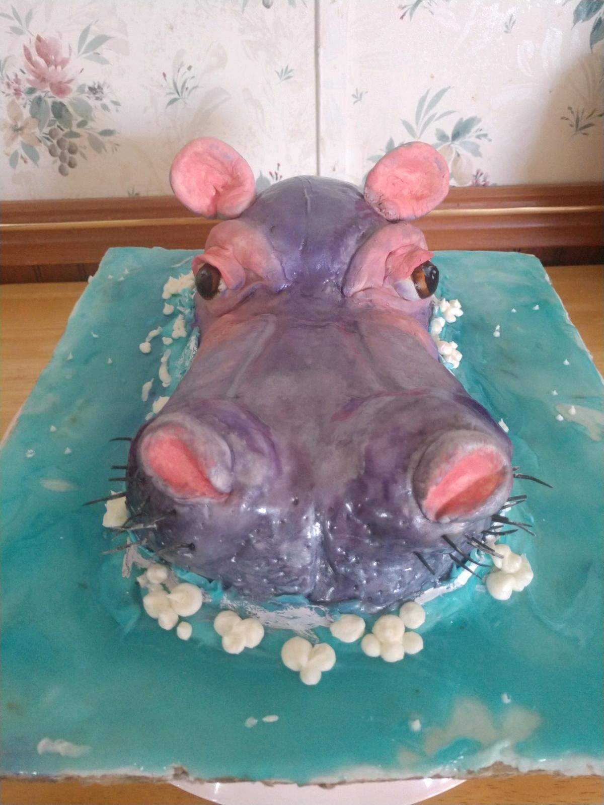 Julia Donohue is a professional cake decorator and made this hippo cake for her husband’s birthday.