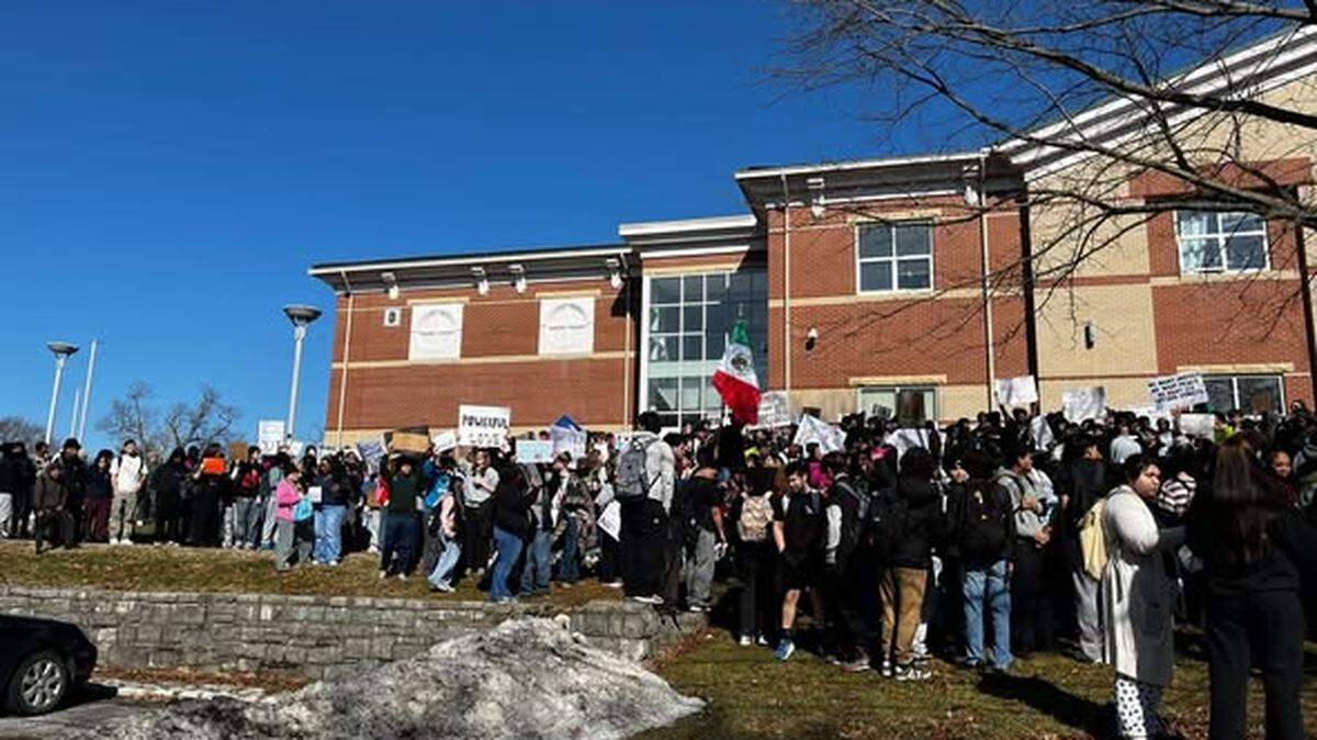 Students at Lexington’s Bryan Station High School protest recent ICE activities on Feb. 11, 2026.