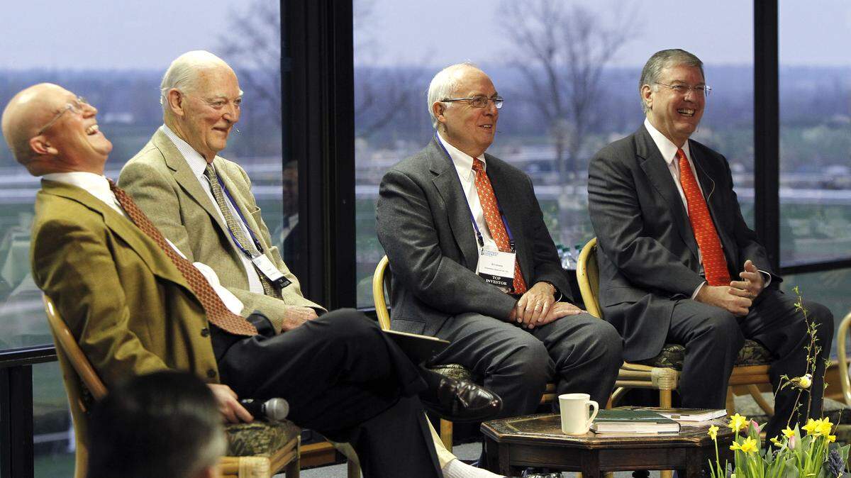 Bill Lear, left, a Keeneland trustee who was the moderator, joined former Keeneland presidents Ted Bassett, Bill Greely and current president Nick Nicholson at the Commerce Lexington breakfast Friday, which kicked off the track's 75th-anniversary celebration.