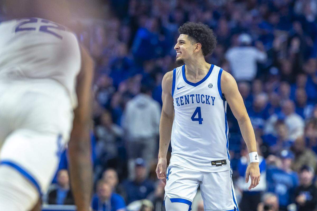 Kentucky guard Koby Brea (4) celebrates during Friday’s game against Georgia State at Rupp Arena.