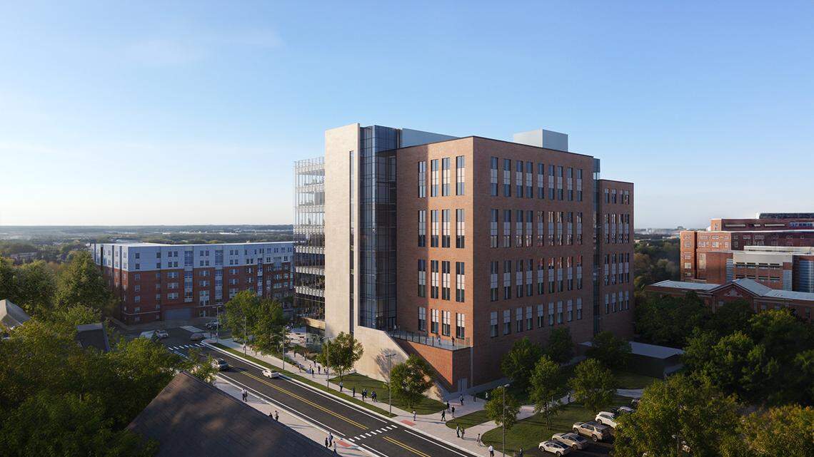 A rendering of the new Health Education Building at the University of Kentucky, scheduled to open in 2026. The university held a groundbreaking ceremony on Friday, October 27, 2023.