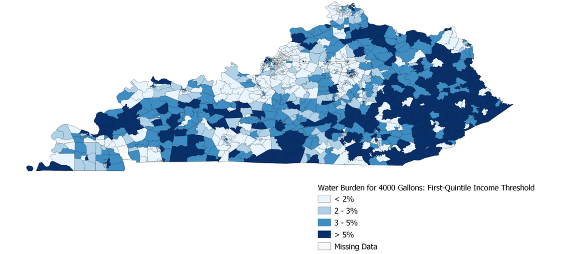 A study found that thousands of households in Kentucky with the lowest 20 percent of incomes faced a burden to pay for water, meaning the price was 2 % or more of their income.