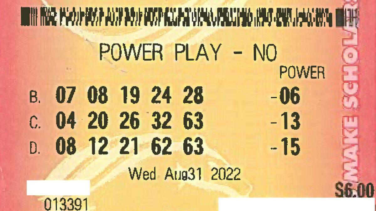 The winning ticket from the Aug. 31, 2022 Kentucky Lottery Powerball drawing. A Lexington man played the winning numbers, which were 7 – 8 – 19 – 24 – 28 with a Powerball of 1. He won the drawing's second prize, which was worth $1 million. 