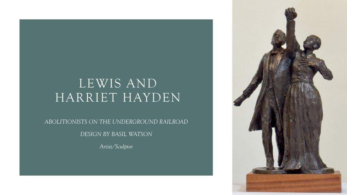 Sculptor Basil Watson’s model of Harriet and Lewis Hayden for Lexington’s Underground Railroad monument on North Limestone.