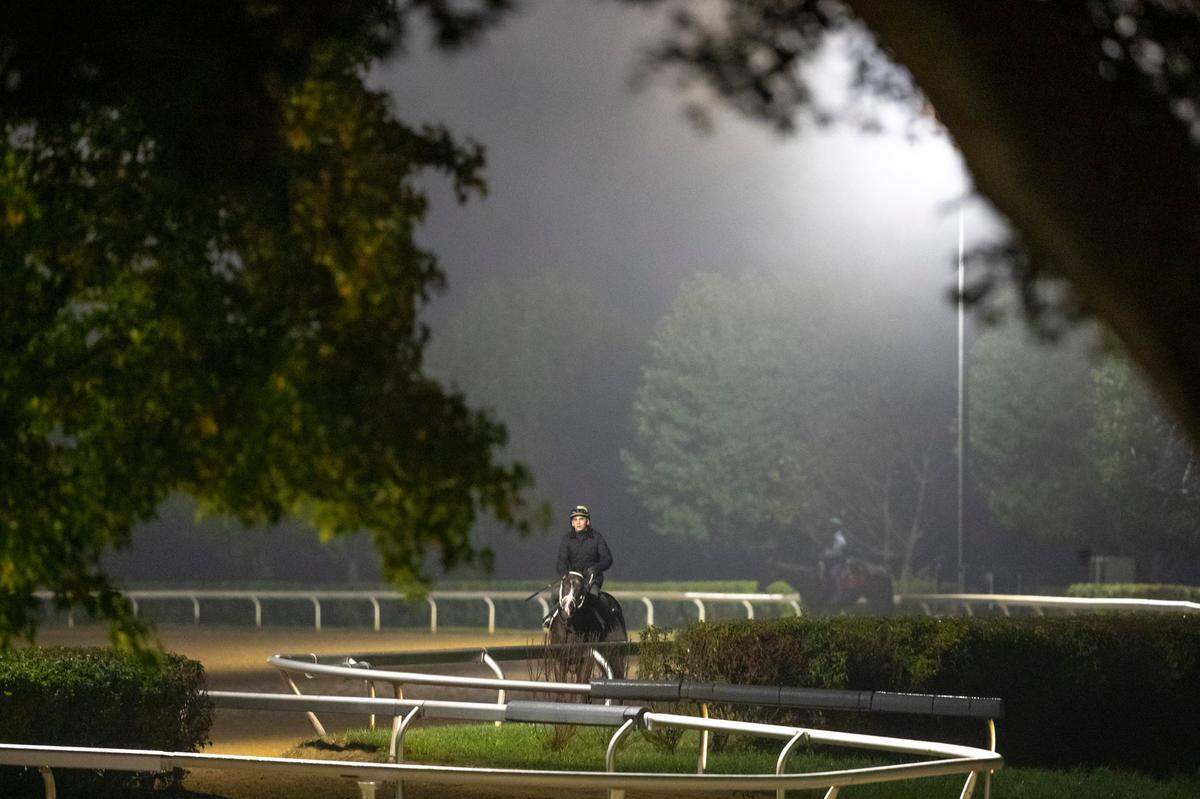A rider leaves the track after a Tuesday morning workout at Keeneland. The Keeneland Fall Meet begins Friday with Fall Stars Weekend.