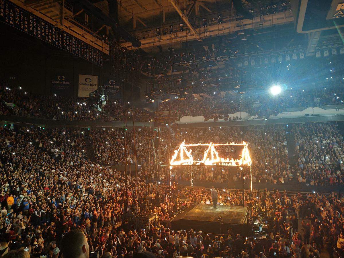 Jelly Roll opened and closed his sold-out Nov. 8, 2024, Rupp Arena show with song on a separate stage underneath a burning house.