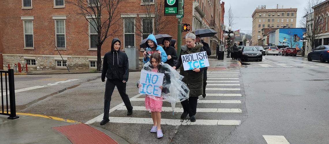Protesters march in downtown Frankfort, Ky., Jan. 10, 2026, in memory of Renee Nicole Good, 37, who died after being shot Jan. 7 by a U.S. Immigration and Customs Enforcement agent in Minneapolis.