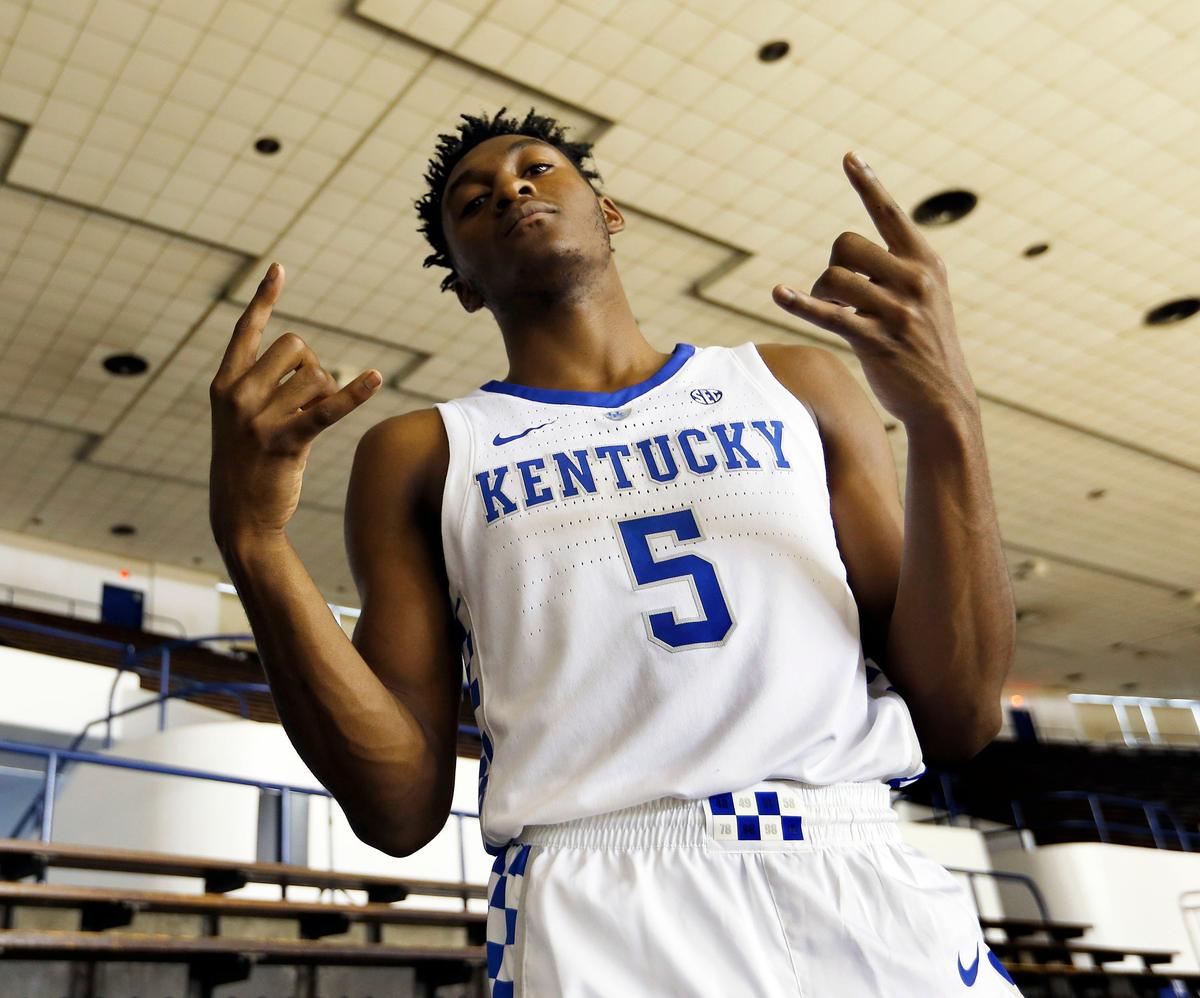 Immanuel Quickley posed for a picture during the Kentucky men’s basketball team photo day Thursday in Memorial Coliseum.