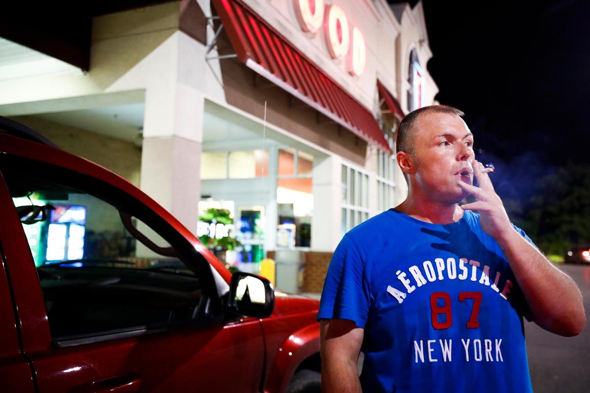 Dwayne Kilburn, of Pikeville, Ky., in the parking lot of Food City in Pikeville, Thursday, Aug. 8, 2019. Kilburn is seeing a rise in methamphetamine use in the city, “There are so many people that’s on meth in this town right now. I have never seen something take over so quick in my life,” he said.