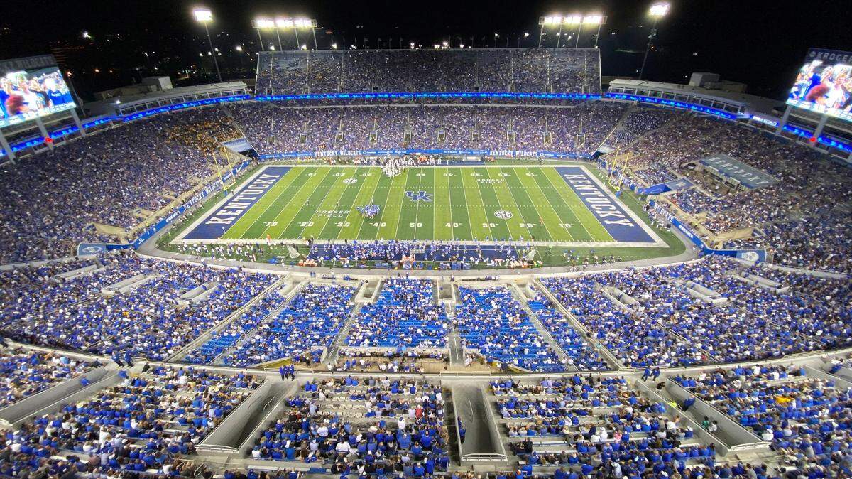 Night football has become a staple of Kentucky Wildcats home games since UK first played under the lights at home on Oct. 5, 1929, a 40-0 victory over Maryville. Here, UK hosts Missouri on Sept. 11, 2021.