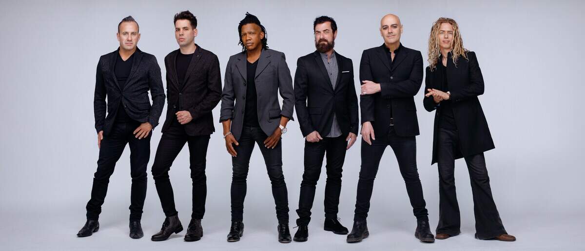Newsboys United include (left ro right): Duncan Phillips, Jeff Frankenstein, Michael Tait, Jody Davis, Peter Furler and Phil Joel.