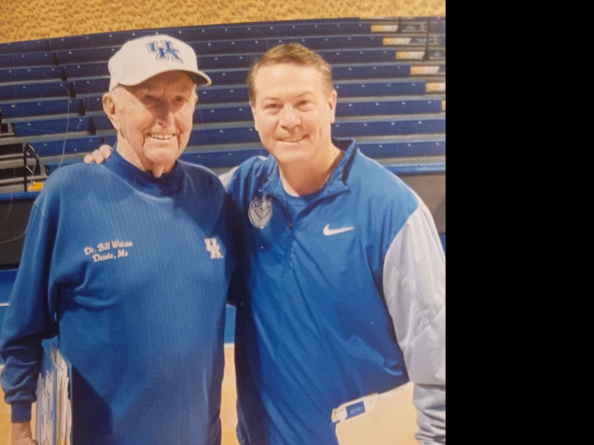 A native of Webster County in western Kentucky and a passionate Kentucky Wildcats men’s basketball fan, William Watson, left, had a special affinity for ex-UK guard and Madisonville product Travis Ford. Watson passed away last May at age 96. However, more than 20 family members and friends from all around the country are attending UK’s game at Missouri on Saturday to honor Watson.