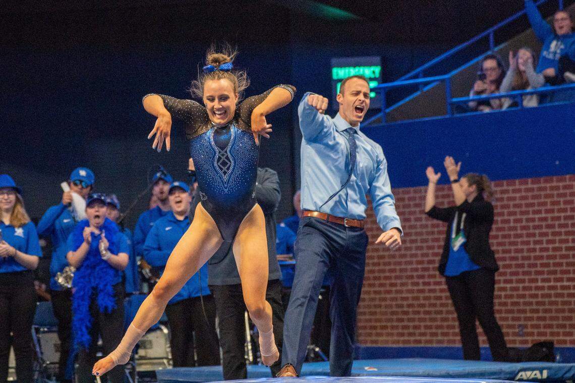 Raena Worley, left, is one of the most accomplished gymnasts in Kentucky history. She was coached during her college career by Tim Garrison, right.