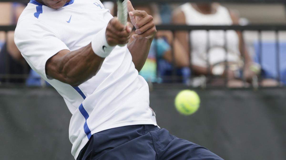Kentucky's ebullient top seed, Tom Jomby, returned against Denver's Henry Craig during their NCAA Tournament first-round match. Jomby walloped his foe 6-1, 6-2 despite some light-hearted (and inefficient) antics.    