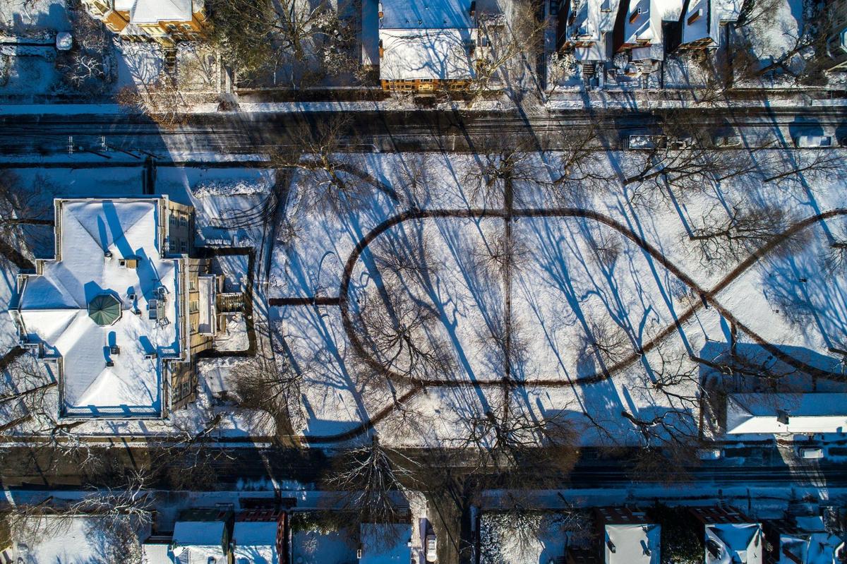 Snow covers Gratz Park in downtown Lexington, Ky., on Saturday, March 12, 2022. The National Weather Service reported 4.5 inches of snow fell on Friday night.