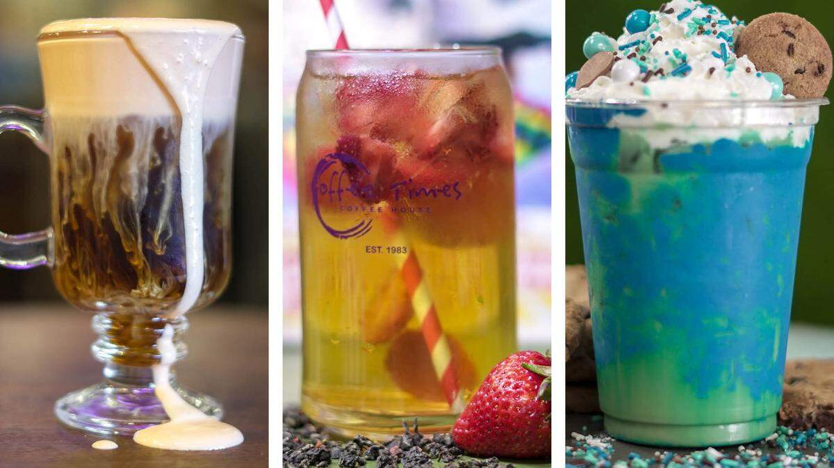From left, Creamsicle Cold Brew, Strawberry Fields (Forever) and Cookie Monster Latte are three of the many drinks offered for only $4 during Lexington Coffee + Tea Week.