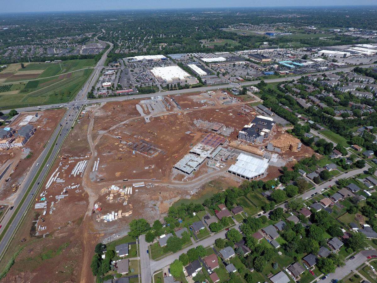 Construction at The Summit at Fritz Farm, May 22, 2016. The new shopping center ushered in a new shopping trend in Lexington, breaking away from malls with upscale shops that could be entered from outside. Today the Summit has 300,000 square feet of retail and restaurant space. Many of the property’s retailers, including the J.Crew-owned apparel and accessories store Madewell and Reese Witherspoon’s Draper James were new to the Lexington market when they opened.