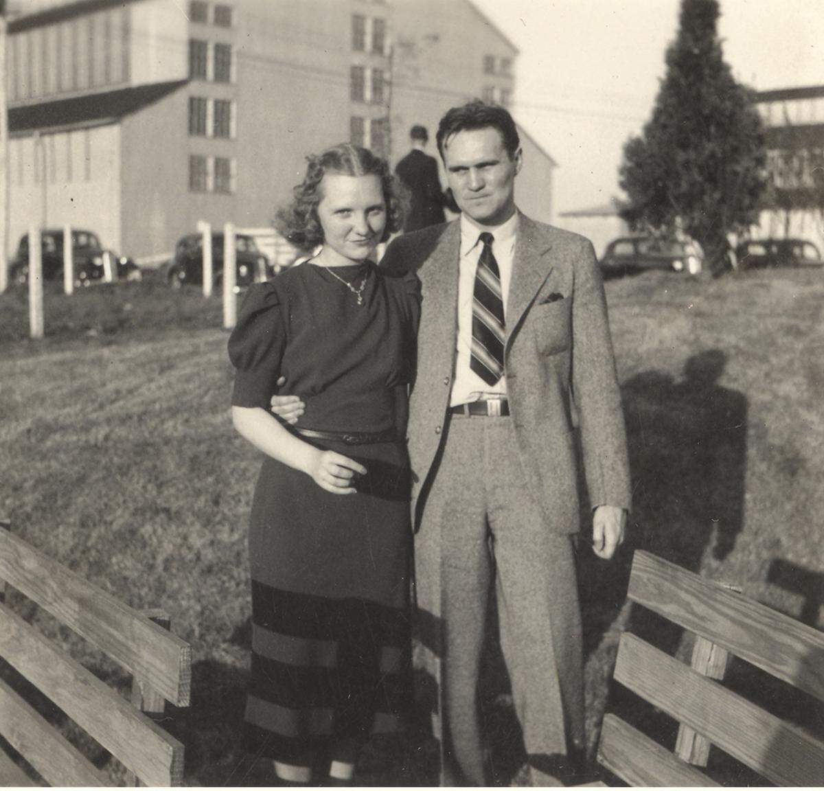 Marge and Bill Samuels Sr. stood in front of their newly acquired distillery sometime in the 1950s. Marge Samuels changed whiskey packaging when she created the Maker’s Mark bottle and invented the red wax that would become paramount to the brand’s success.