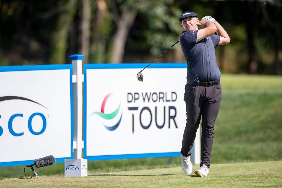 Harry Hall hits a tee shot on the 18th hole during the third round of the 2024 ISCO Championship at Champions at Keene Trace Golf Club in Nicholasville. Hall won last year’s ISCO Championship in a five-man playoff.
