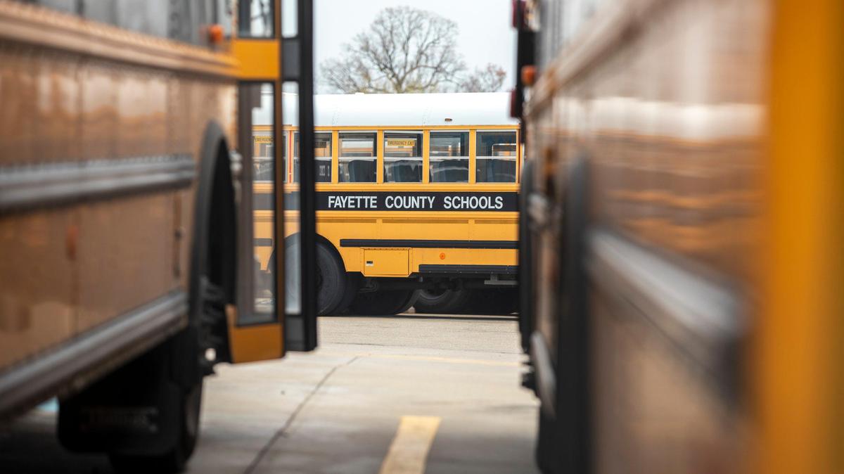 Bus were parked at the Fayette County Public Schools bus garage at 780 Miles Point Way in Lexington on Monday.