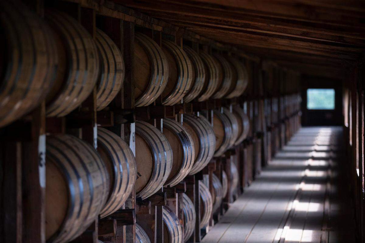 Bourbon barrels are aged in a warehouse at Maker’s Mark Distillery in Loretto, Ky., on Thursday, Aug. 10, 2023. Kentucky has nearly 100 distilleries, but what makes Kentucky such a good place to make bourbon?