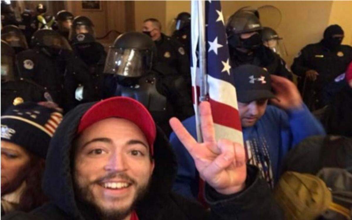 Dalton Crase gave this photograph to FBI investigators, which shows him inside the U.S. Capitol during the Jan. 6 riot. The photograph was included in federal court documents.