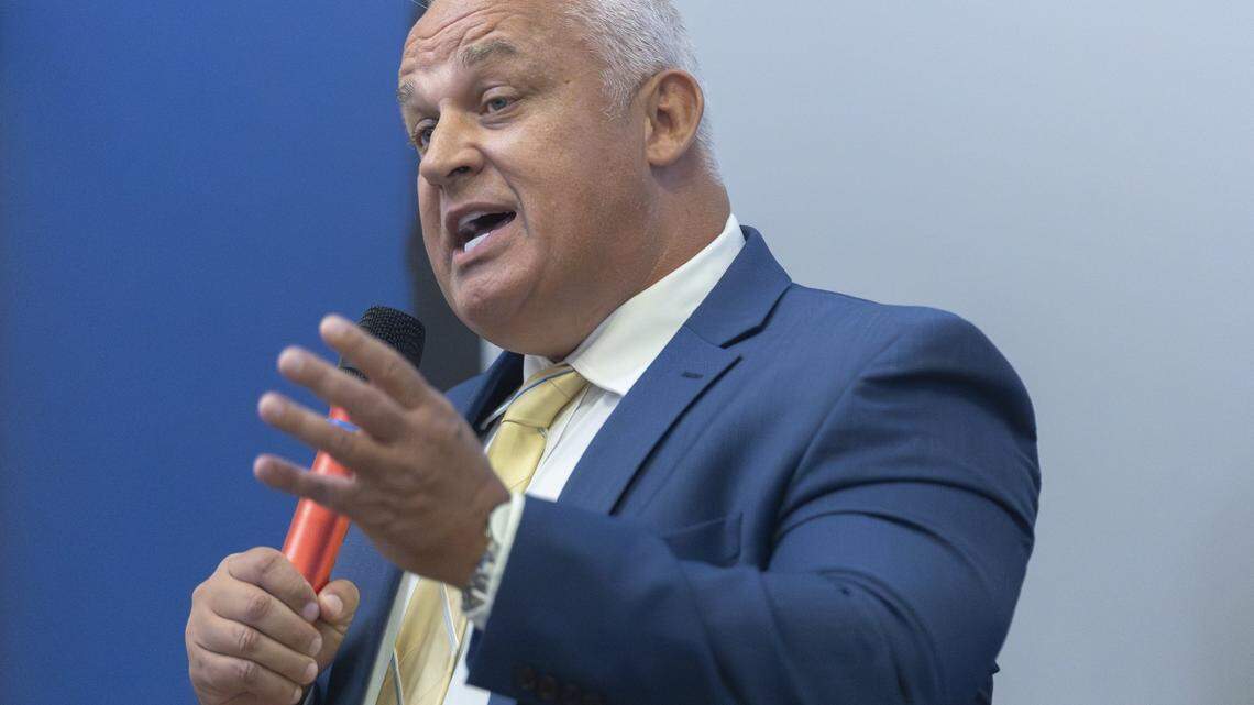Kentucky state Rep. Ryan Dotson, R-Winchester, a candidate for Kentucky's 6th Congressional District, speaks during a candidate forum hosted by the College Republicans at the University of Kentucky and Transylvania in Lexington, Ky., on Wednesday, Oct. 1, 2025.