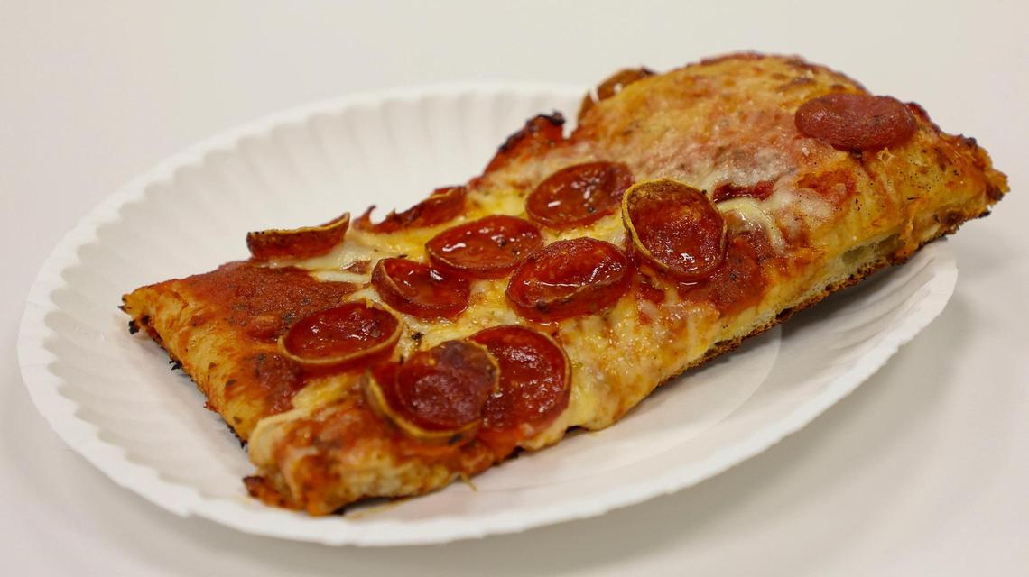 A pepperoni pizza slice from Dingbats Pizza, located at 471 Jefferson St., Thursday, Oct. 24, 2024 in Lexington, Ky.
