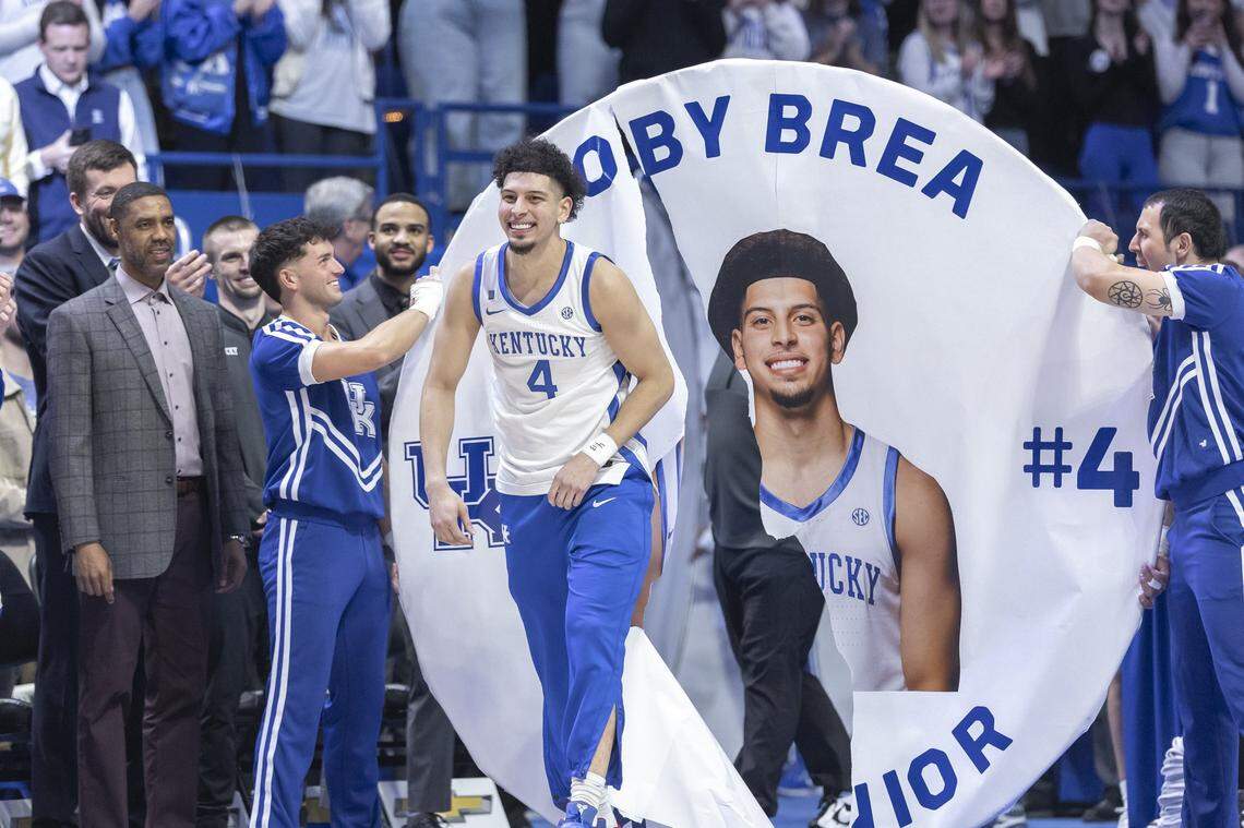 Kentucky guard Koby Brea is introduced during Senior Night in Rupp Arena last week.