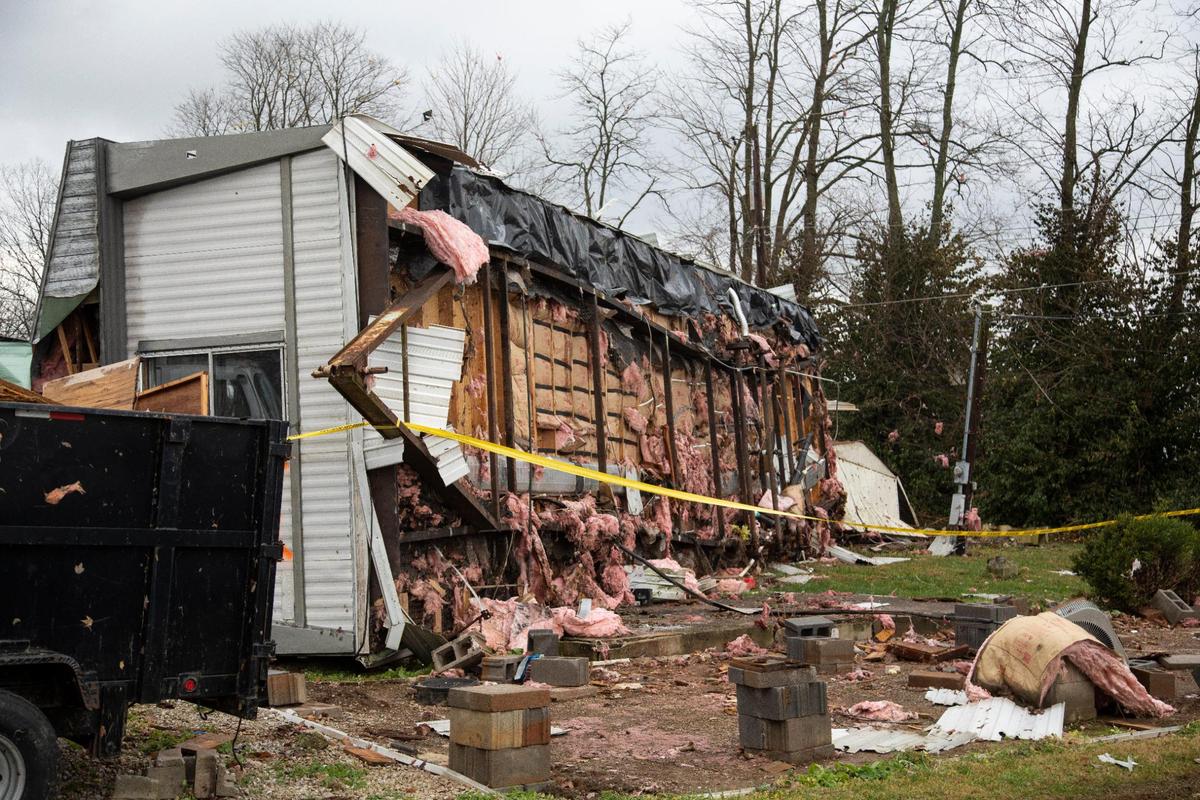 Two mobile homes were flipped and 19 others were damaged at Parkers Mobile Home Park according to Keith Murphy, the mayor of Stamping Ground in Stamping Ground, Ky., Saturday, December 6, 2021.