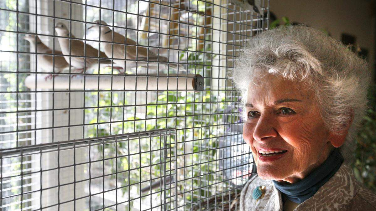 Adelin Wichman, 87-year-old artist, photographed on Friday, Sept. 3, 2010, with her doves at her home in Lexington, Ky.  This is a story about the annual dinner at Univ. of Kentucky Sanders-Brown Center on Aging.
Wichman will be one of the "Senior Stars" honored at the dinner; these are folks who are still busy and vibrant and brainy at ages when some others slow down.  Photo by David Perry | Staff

