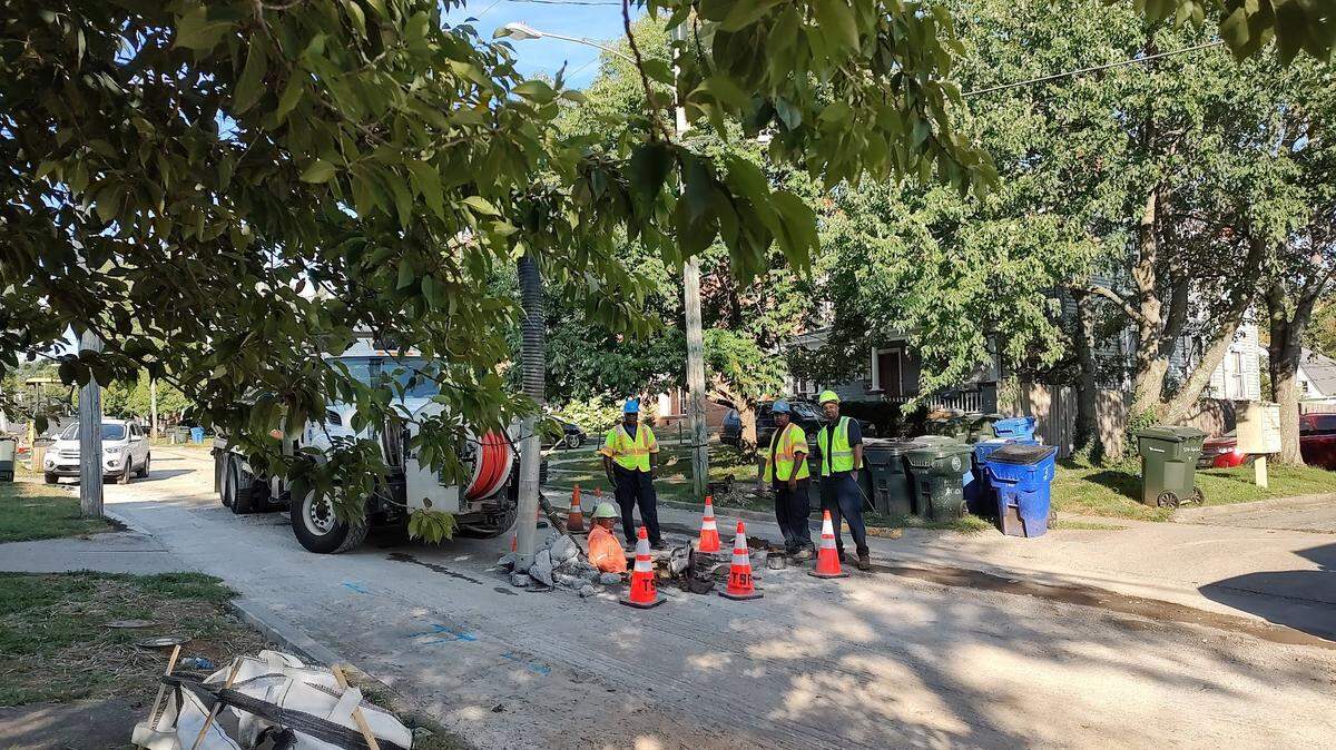 A sinkhole opened up on Aylesford Place Tuesday afternoon during work in preparation for repaving.