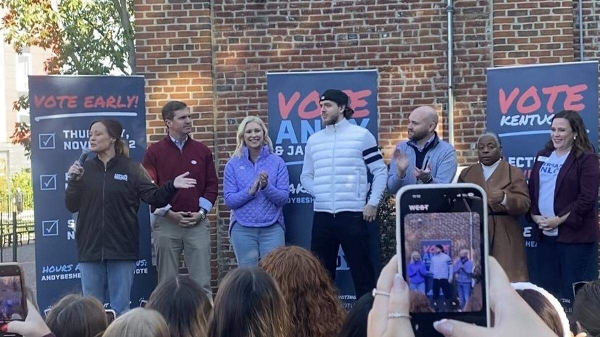 Louisville rapper Jack Harlow joined Gov. Andy Beshear on the campaign trail Thursday morning at the University of Louisville, urging students to vote for the Democratic incumbent for governor.