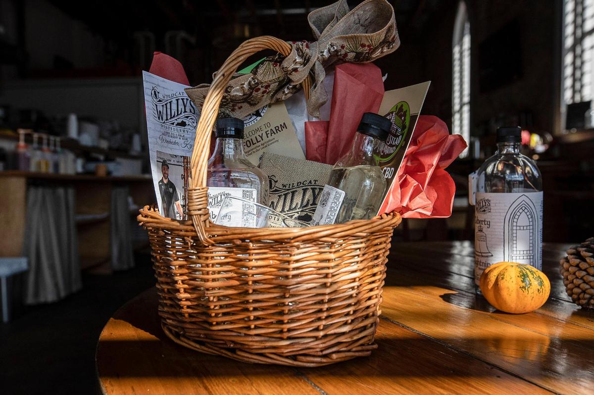 Wildcat Willy’s Distillery offers gift baskets at it distillery and restaurant at 31 E. Broadway St. in Winchester, Ky., on Tuesday, Nov. 17, 2020.
