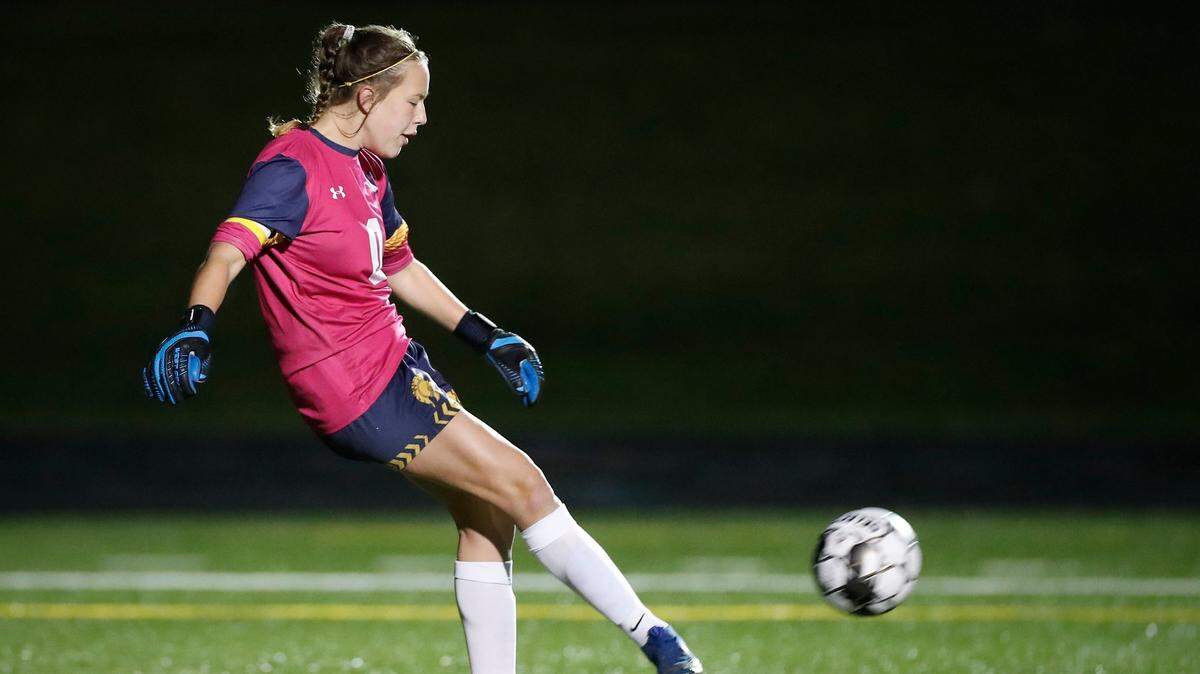 Sayre’s Catherine Graves kicked the ball down the field during last season’s 42nd District championship game against Henry Clay. Now a senior, Graves leads the Spartans back into the postseason.