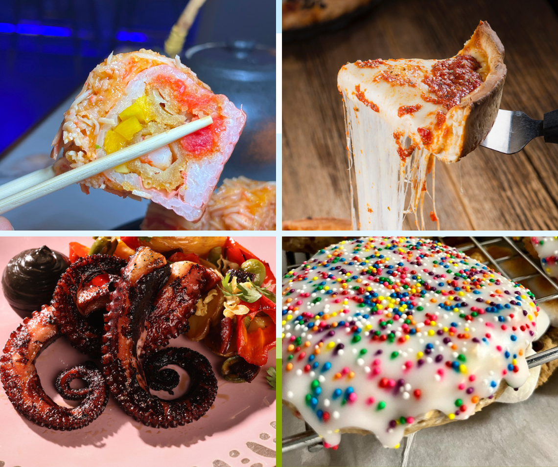 More than two dozen new restaurants opened in Lexington in 2024 including, from top left, Osaka Sushi, Rosati’s Pizza, Leaky Momma’s Cookies and Mileta.